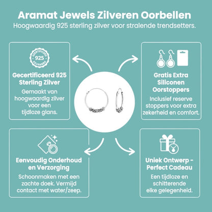 Aramat Jewels unisex 16mm silver Bali hoop earrings made from certified 925 sterling silver with intricate ethnic detailing.