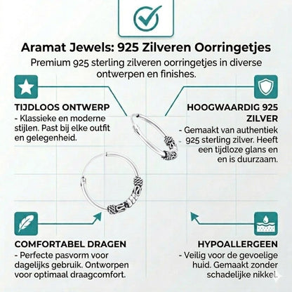Aramat Jewels thin 16mm silver Bali hoop earrings with intricate braided detail, perfect for boho style.