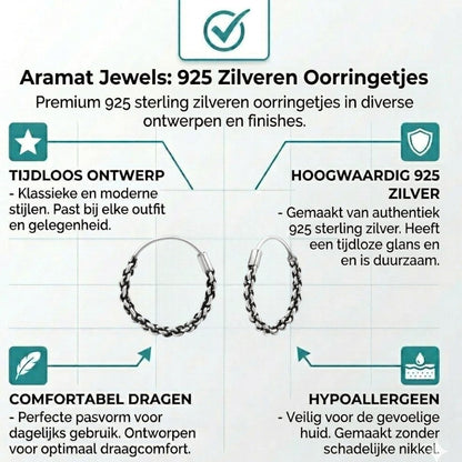 Aramat Jewels small silver Bali hoop earrings, 16mm, with intricate braided detail.