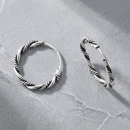 Aramat Jewels silver Bali hoop earrings, 16mm diameter, twisted rope design, timeless and versatile.