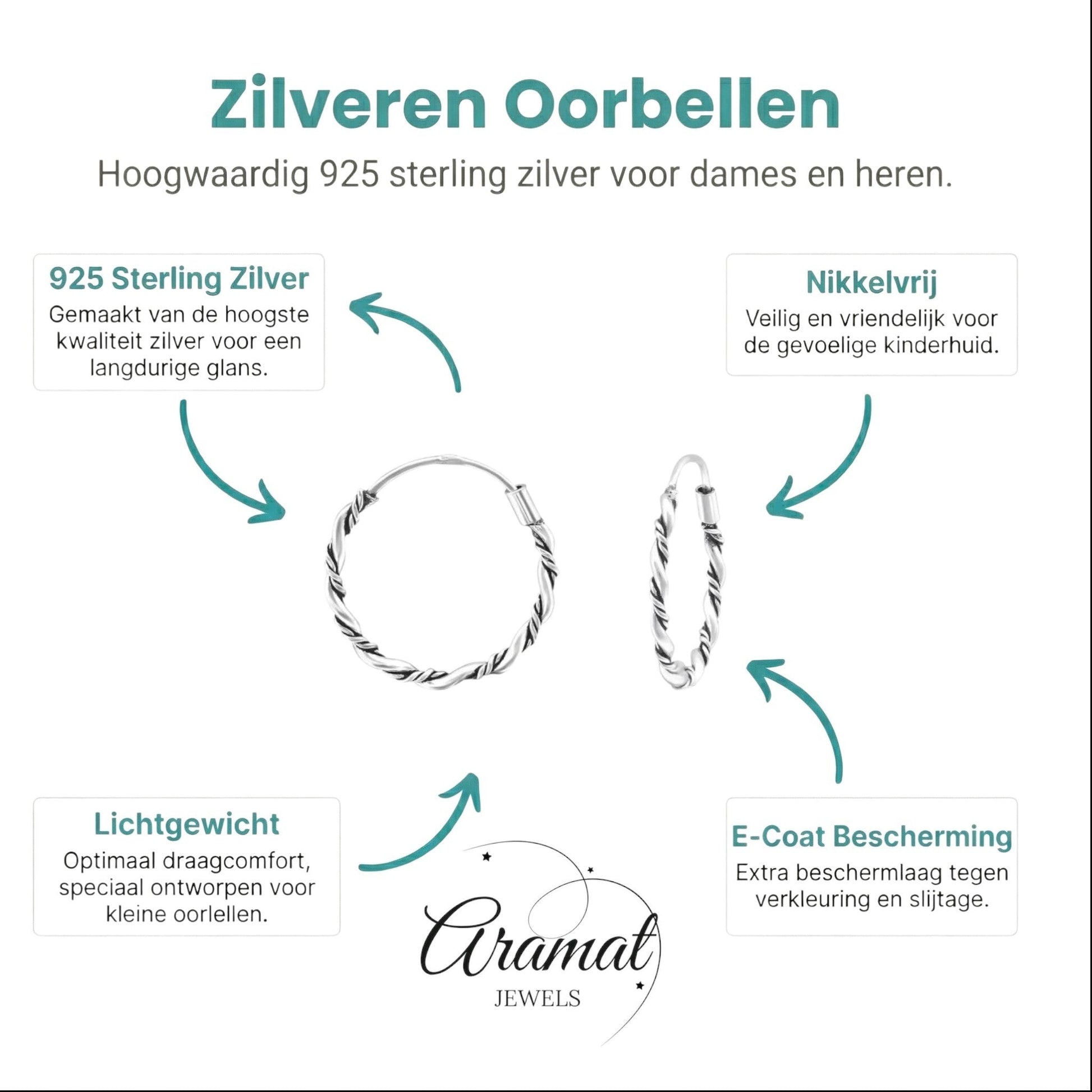 Aramat Jewels silver Bali hoop earrings, 16mm diameter, twisted rope design, nickel-free 925 silver.