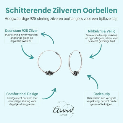 Aramat Jewels 18mm sterling silver Bali hoop earrings with ethnic design and oxidized finish.