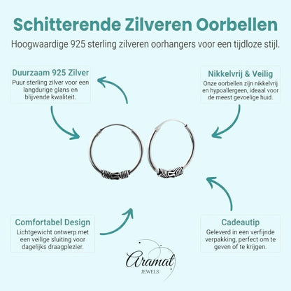 Aramat Jewels unisex 16mm silver Bali hoop earrings with intricate detailing, made from durable, nickel-free 925 sterling silver.