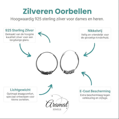 Aramat Jewels unisex 16mm silver Bali hoop earrings with intricate detailing. Made from 925 sterling silver, nickel-free, and lightweight.