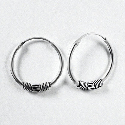 Aramat Jewels unisex silver Bali hoop earrings, 16mm diameter, with etched detailing. Classic and versatile.