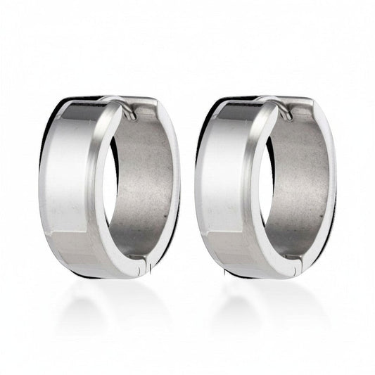 Aramat Jewels silver-tone stainless steel hoop earrings with a beveled edge, 20mm diameter and 7mm width.