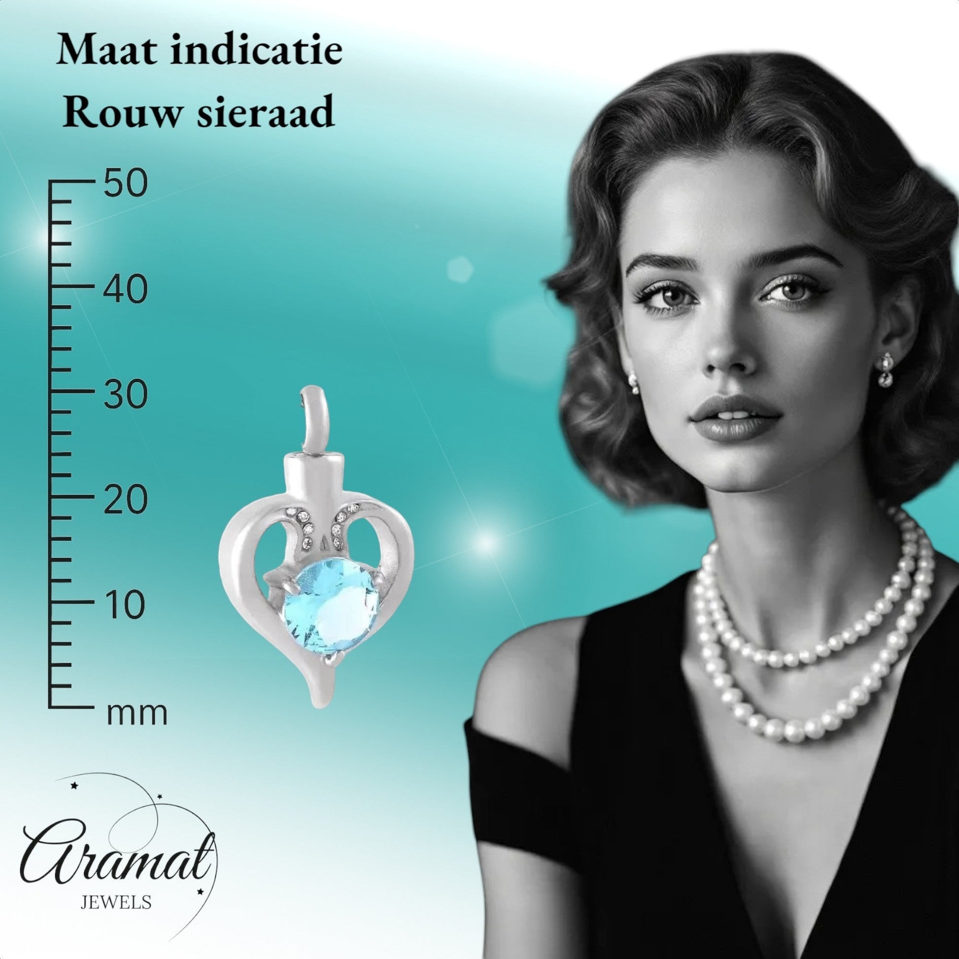 Aramat Jewels silver-tone stainless steel heart-shaped cremation urn pendant with a blue cubic zirconia and small clear stones.