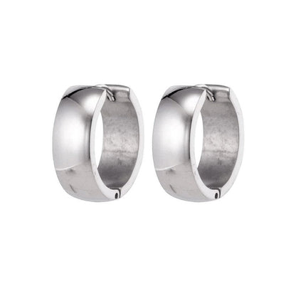 Aramat Jewels silver-coloured stainless steel hoop earrings, 13mm diameter, simple creole design, unisex.