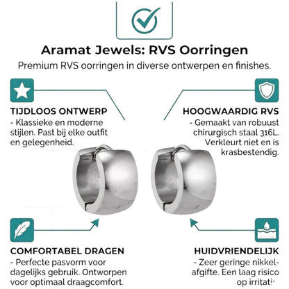 Aramat Jewels small silver-colored stainless steel hoop earrings, 13mm diameter, 7mm width, polished finish.