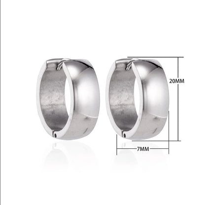 Aramat Jewels silver-colored stainless steel hoop earrings, 20mm diameter, 7mm width. Unisex design.