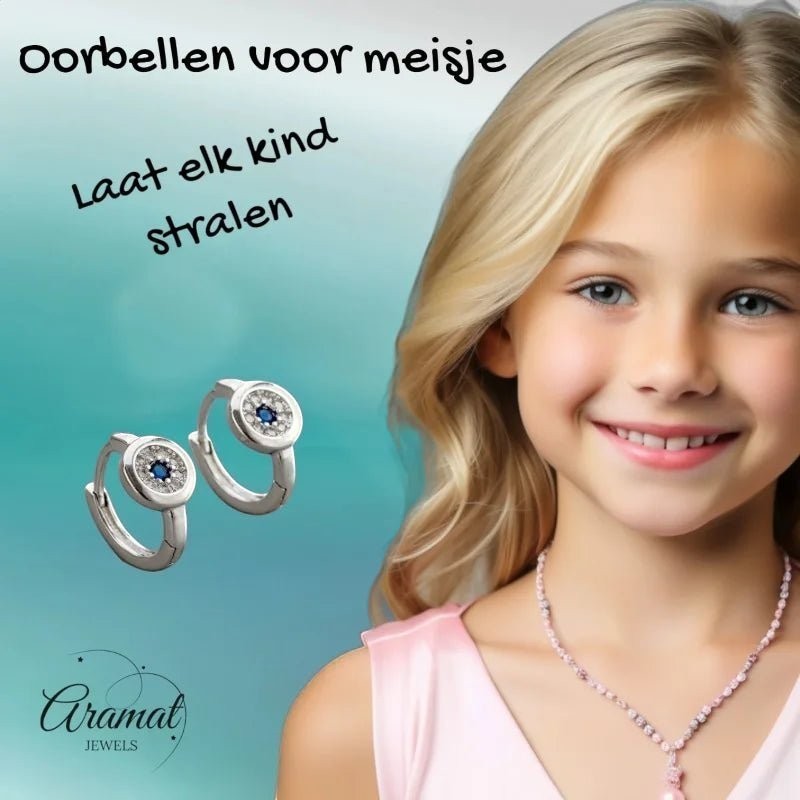Aramat Jewels silver hoop earrings with blue and clear cubic zirconia, 12mm, for girls.