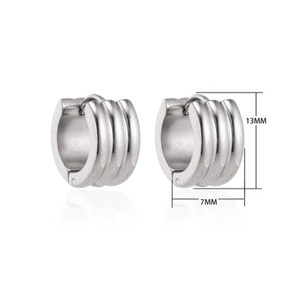 Aramat Jewels silver-colored stainless steel hoop earrings, 13x7mm, with a ribbed design.