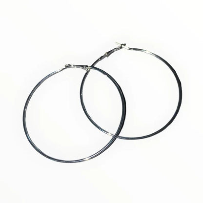 Aramat Jewels silver-tone stainless steel hoop earrings, classic design, high gloss finish, available in multiple sizes.