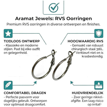 Aramat Jewels silver-coloured stainless steel hoop earrings with a high-gloss finish. Classic design, available in multiple sizes.