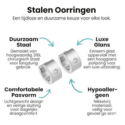 Aramat Jewels small silver-tone stainless steel hoop earrings with a single clear zirconia accent, 13mm diameter.