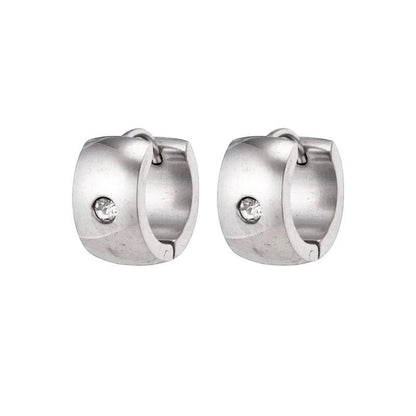 Aramat Jewels silver-colored wide stainless steel hoop earrings with a clear cubic zirconia stone.