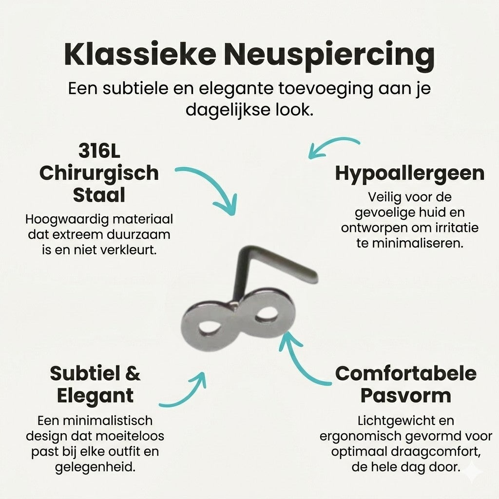 Aramat Jewels silver-tone stainless steel nose stud with a 4mm infinity symbol design.