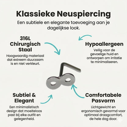 Aramat Jewels silver-tone stainless steel nose stud with a 4mm infinity symbol design.