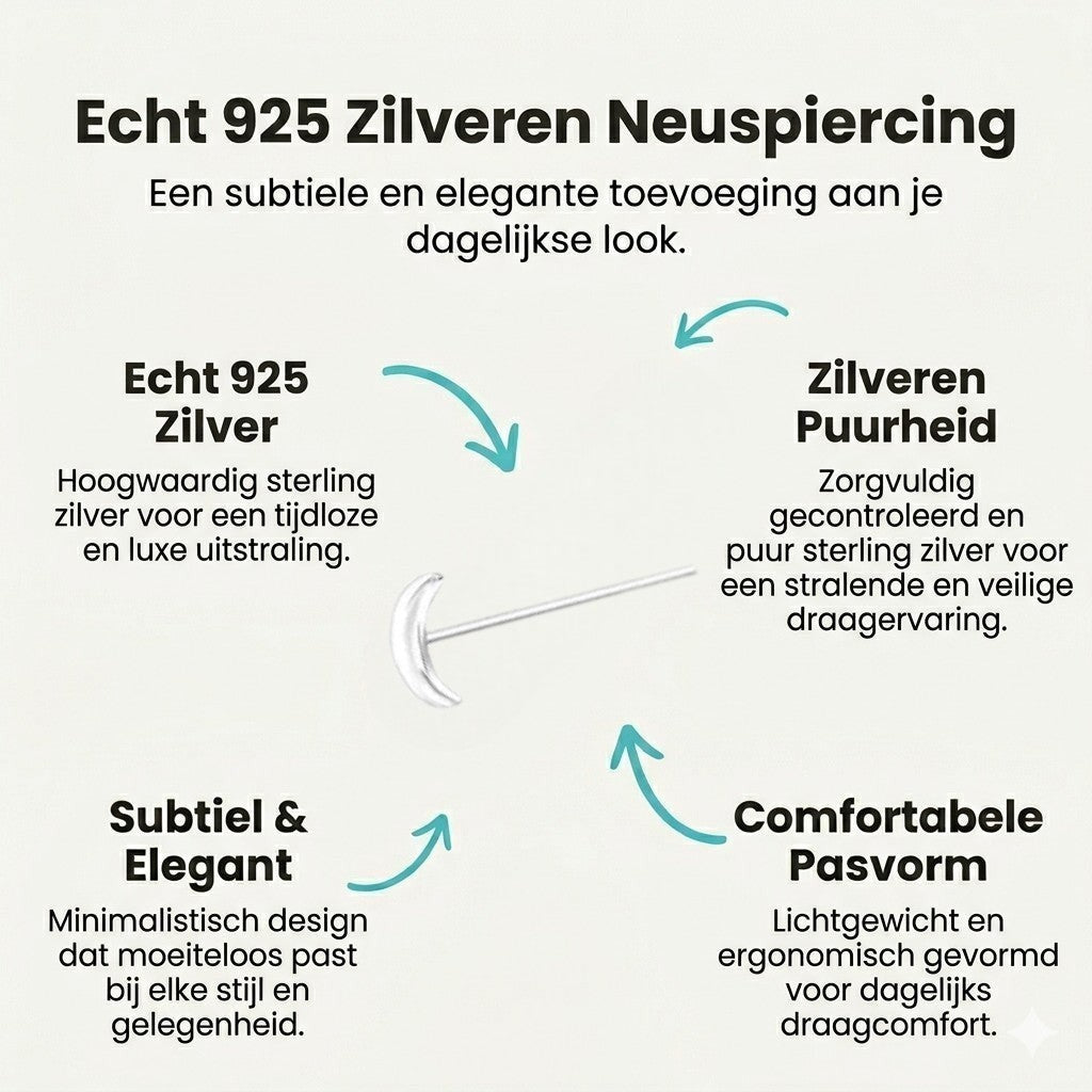 Aramat Jewels sterling silver nose stud with a small crescent moon charm.