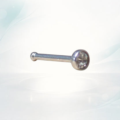 Aramat Jewels silver surgical steel nose piercing with a 1.5mm clear crystal stud.