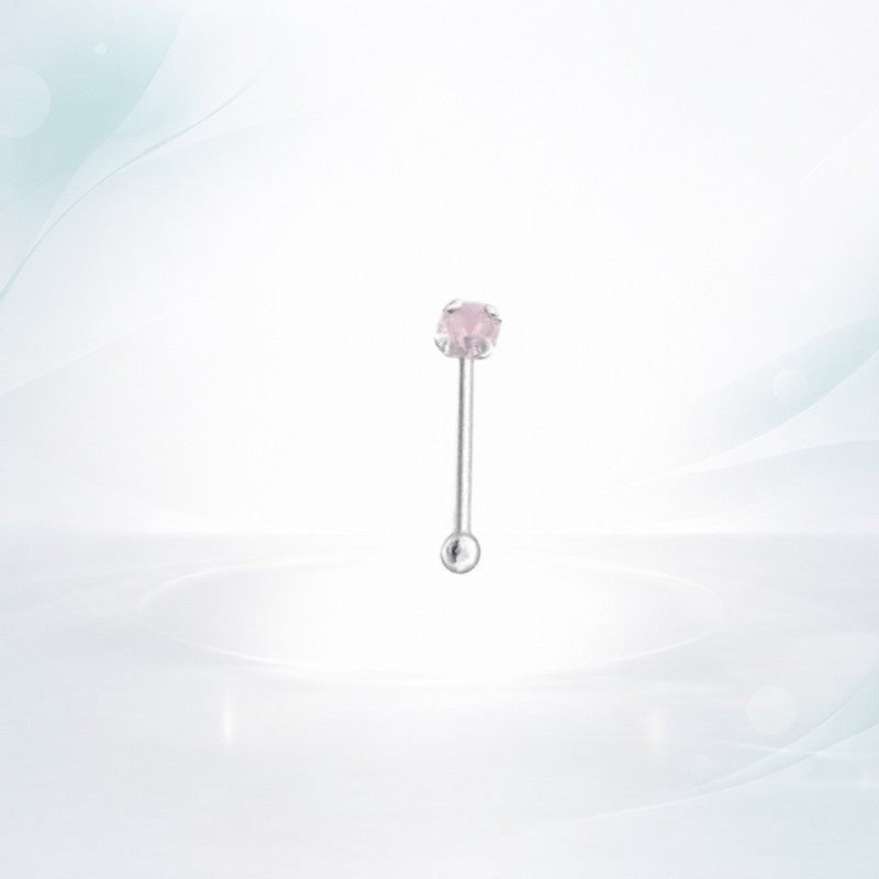 Aramat Jewels silver nose piercing with a small pink opal stone and a ball end.