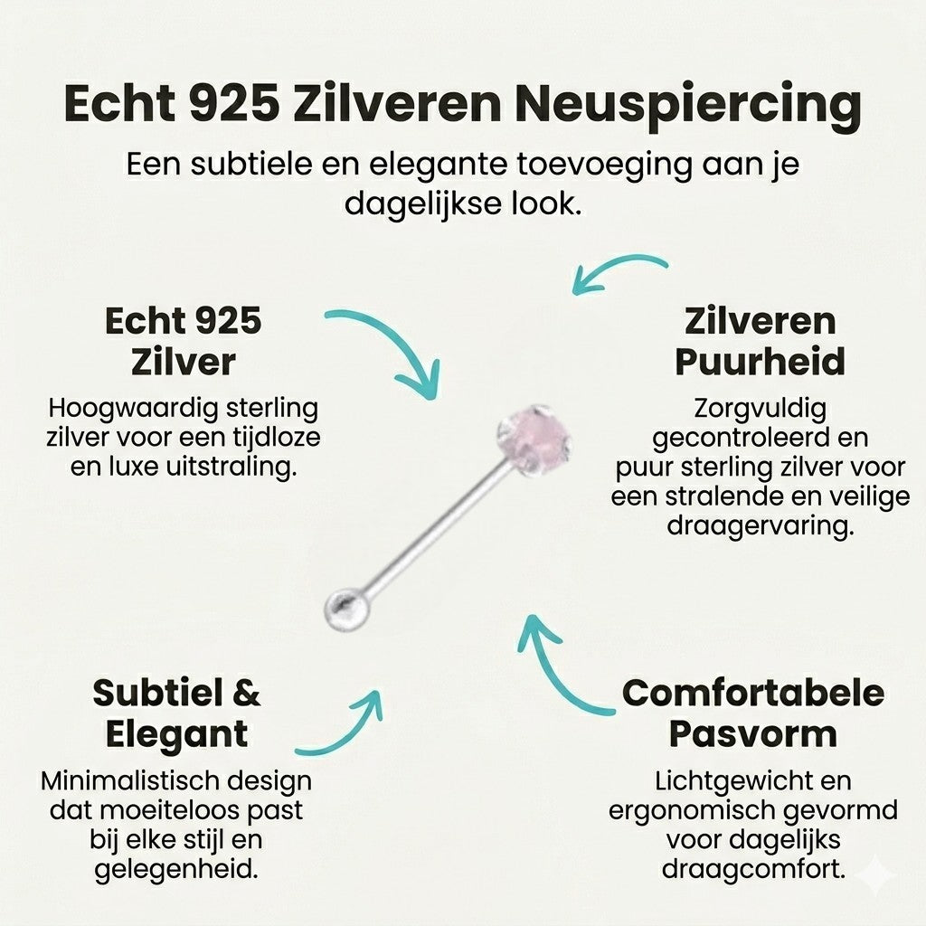 Aramat Jewels silver nose piercing with a small pink opal stone.