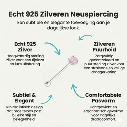 Aramat Jewels silver nose piercing with a small pink opal stone.