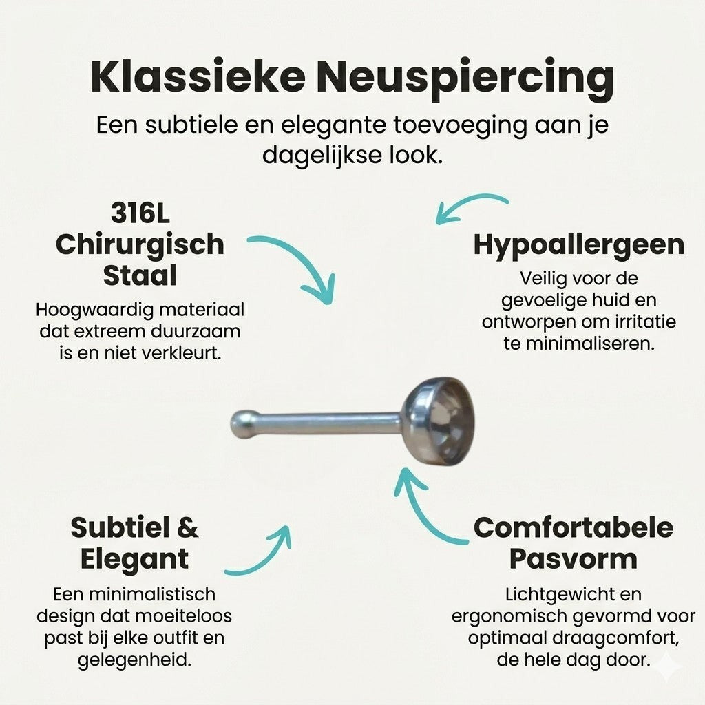 Aramat Jewels silver stainless steel nose stud with a 2mm clear crystal stone, straight design.