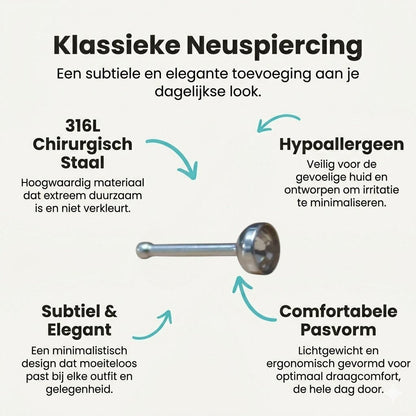 Aramat Jewels silver stainless steel nose stud with a 2mm clear crystal stone, straight design.