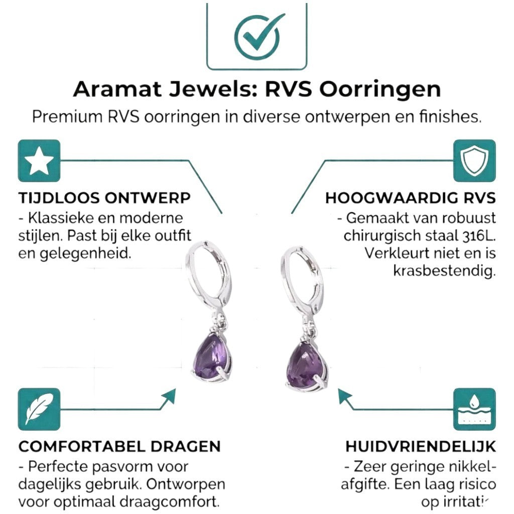 Aramat Jewels silver-tone huggie hoop earrings with dangling purple pear-cut cubic zirconia.