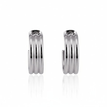 Aramat Jewels silver-tone stainless steel half hoop earrings with ribbed texture, 23x7mm.