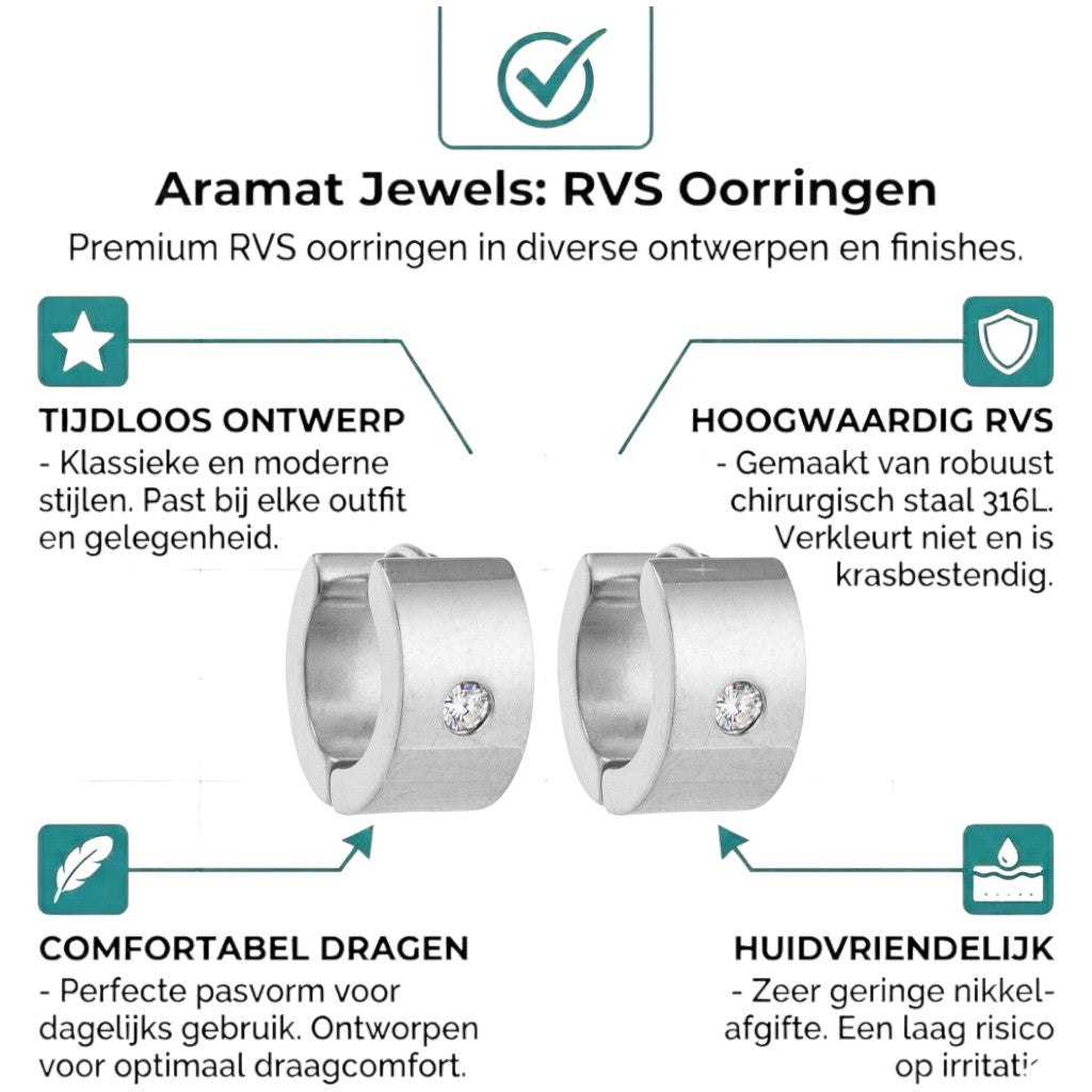 Aramat Jewels silver-tone stainless steel small hoop earrings with a single clear cubic zirconia stone.