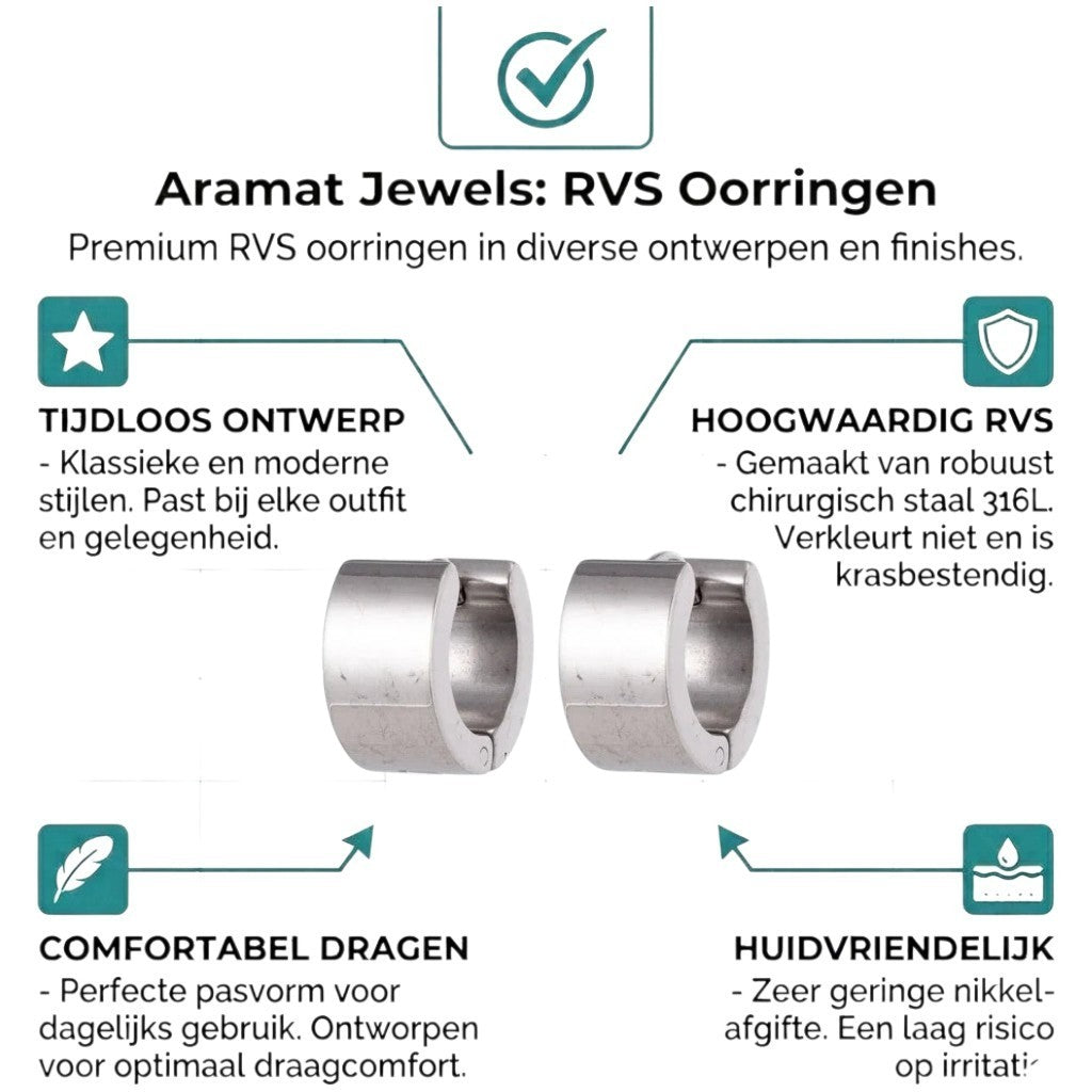 Aramat Jewels wide silver-tone stainless steel huggie hoop earrings with a smooth finish.