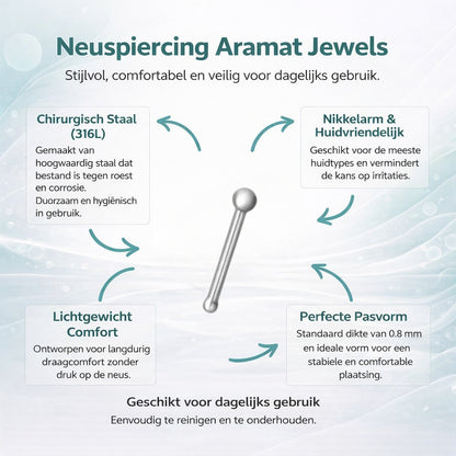 Aramat Jewels silver-colored steel nose piercing with 2mm balls for daily wear.