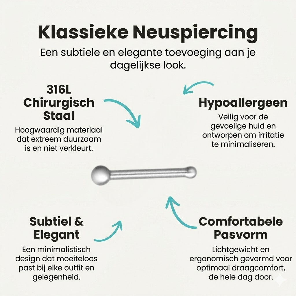 Aramat Jewels silver-colored steel nose piercing with 2mm balls. Simple and elegant for everyday wear.