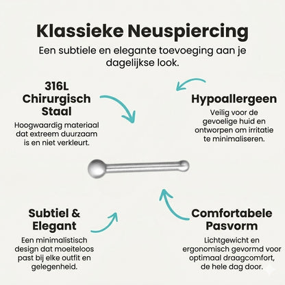 Aramat Jewels silver-colored steel nose piercing with 2mm balls. Simple and elegant for everyday wear.