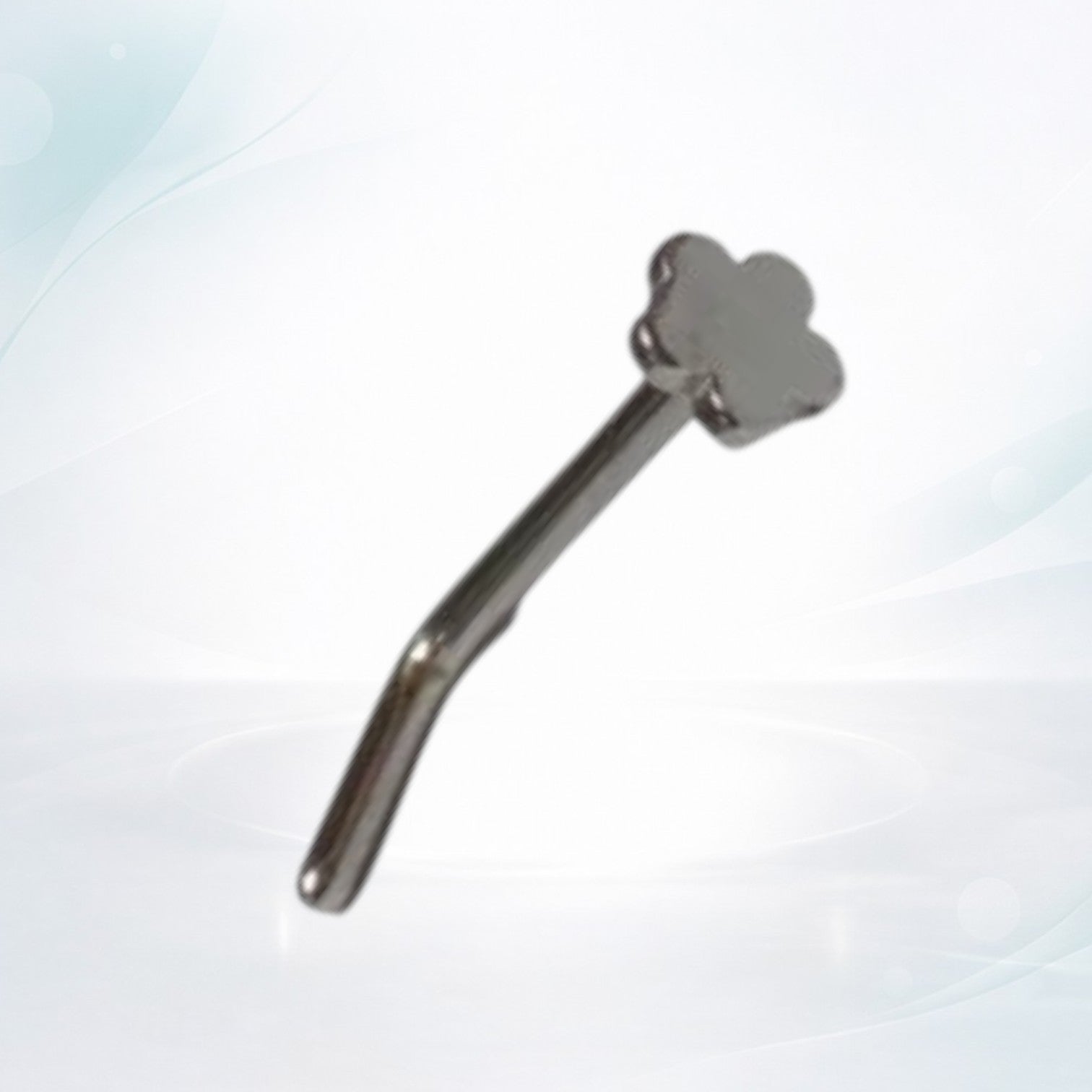 Aramat Jewels silver-tone steel nose stud with a 3mm flower design. Curved post for comfortable wear.