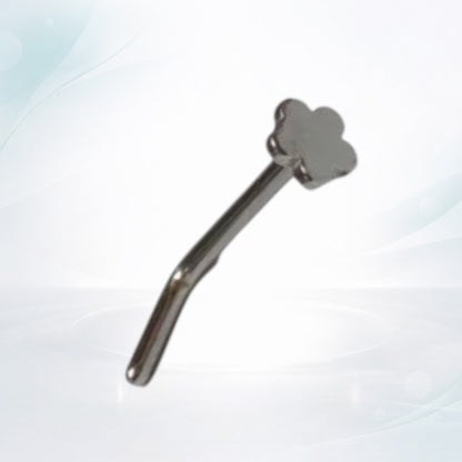 Aramat Jewels silver-tone steel nose stud with a 3mm flower design. Curved post for comfortable wear.
