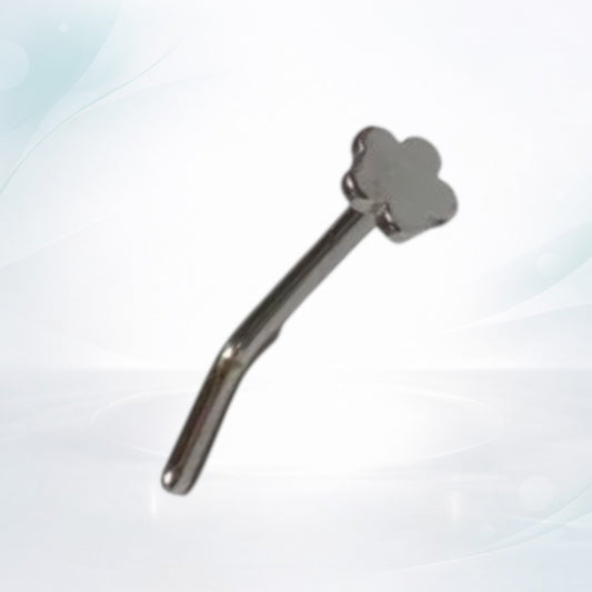 Aramat Jewels silver-tone steel nose stud with a 3mm flower design. Curved post for comfortable wear.