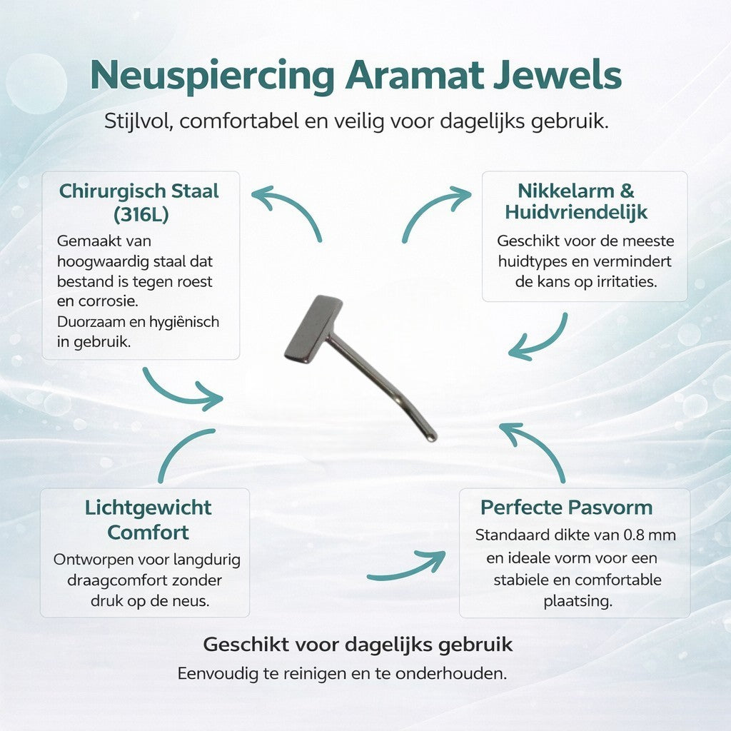 Aramat Jewels silver-tone steel curved nose piercing with a 4mm rectangular top.