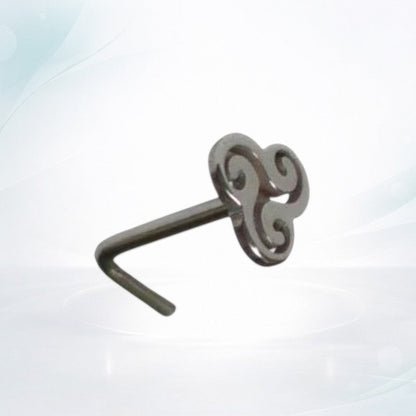 Aramat Jewels silver-tone steel L-shaped nose piercing with a 4mm spiral design.