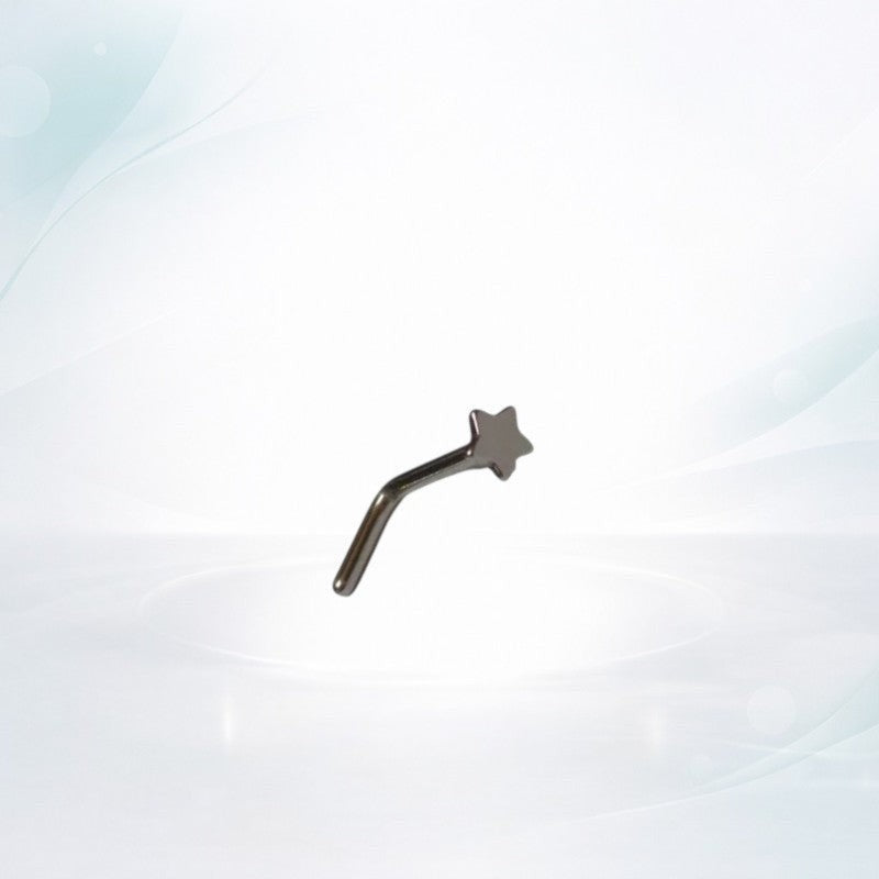 Aramat Jewels silver-tone steel L-shaped nose piercing with a small 2.5mm star charm.