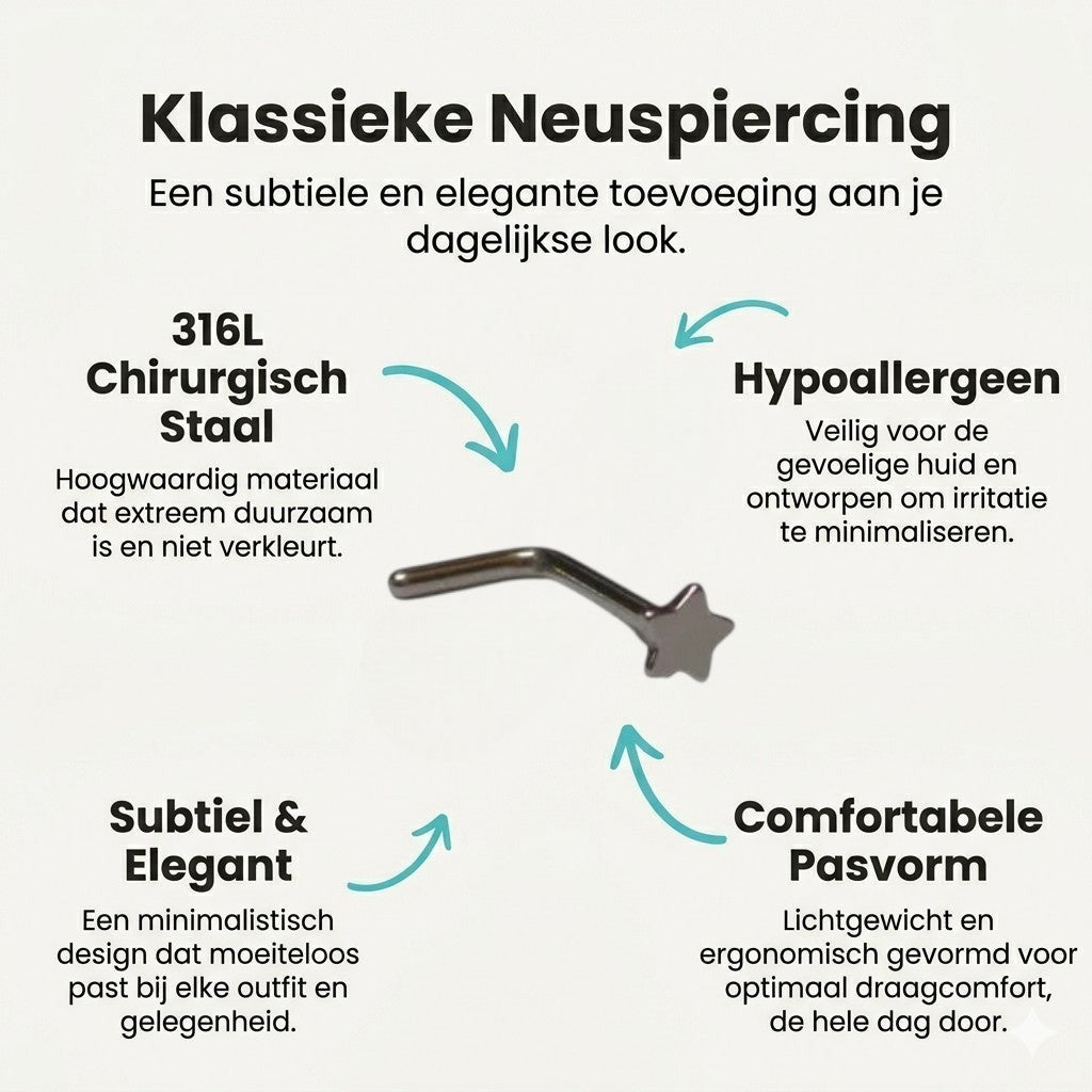 Aramat Jewels silver-tone steel L-shaped nose piercing with a small 2.5mm star charm.