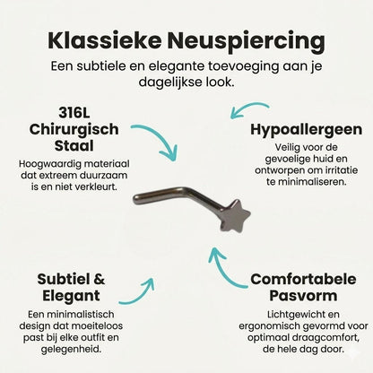 Aramat Jewels silver-tone steel L-shaped nose piercing with a small 2.5mm star charm.