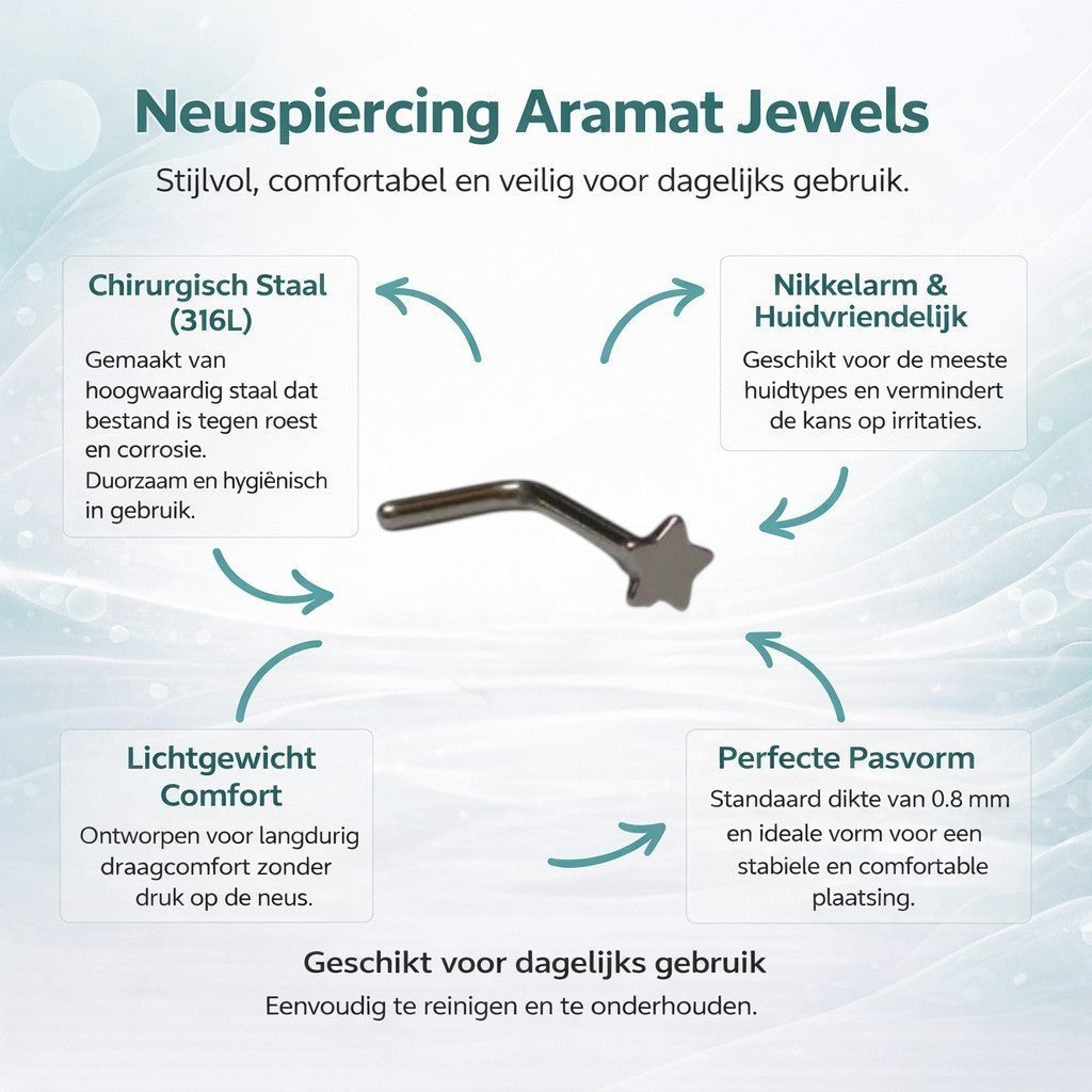 Aramat Jewels silver-tone steel L-shaped nose piercing with a small 2.5mm star charm.