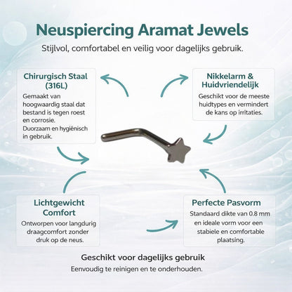 Aramat Jewels silver-tone steel L-shaped nose piercing with a small 2.5mm star charm.