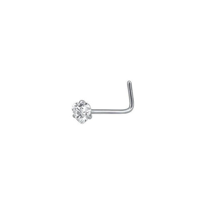 Aramat Jewels silver steel nose piercing with a clear heart-shaped zirconia.