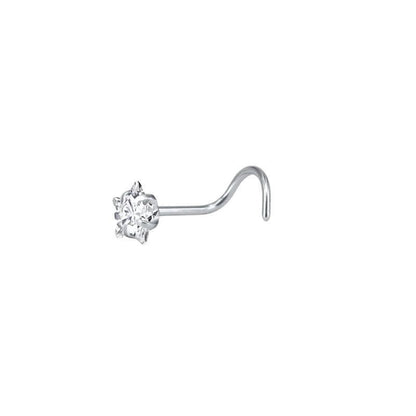 Aramat Jewels silver-tone steel nose piercing with a clear cubic zirconia stone and an S-curve post.