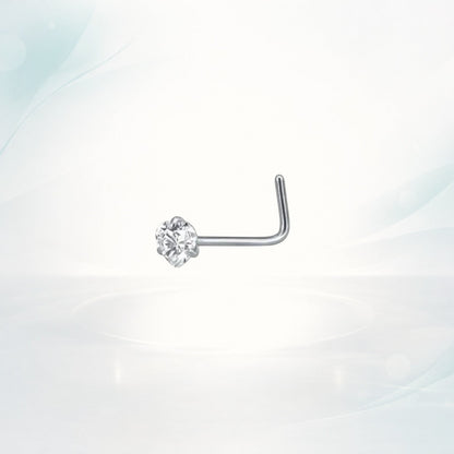 Aramat Jewels silver steel nose piercing with a clear cubic zirconia stone.