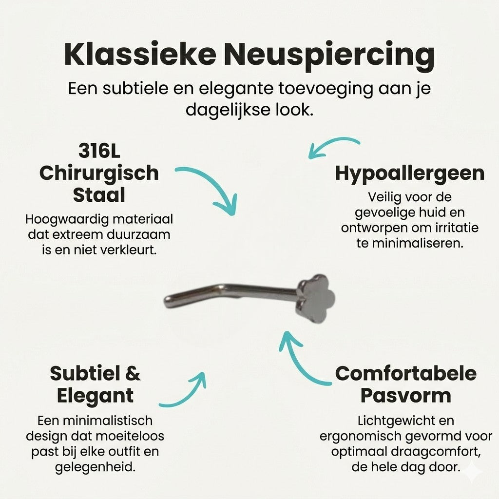 Aramat Jewels silver-tone steel nose stud with a 3mm flower design. Curved bar for comfortable wear.